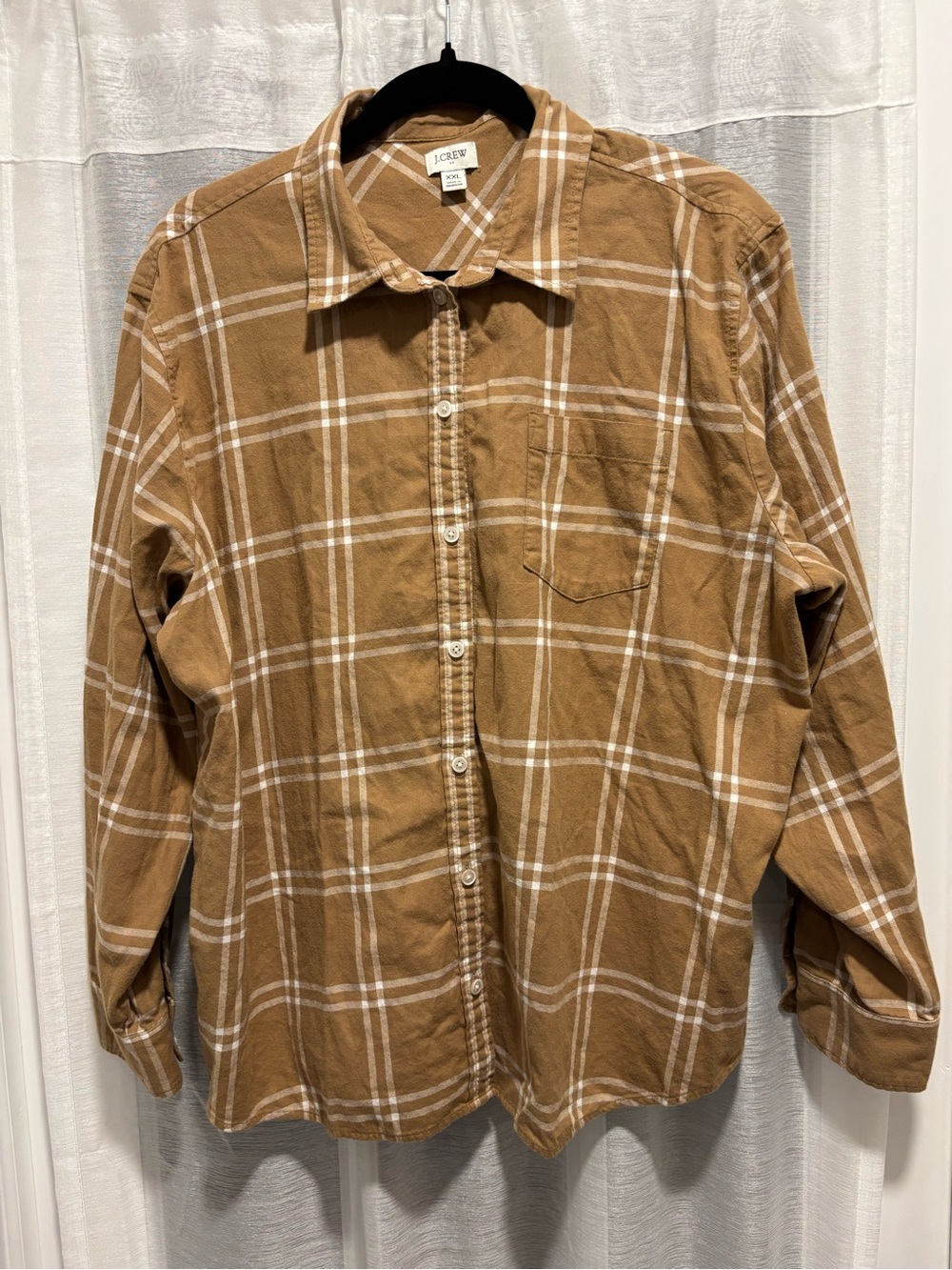 J.Crew CC242 Women’s Camel Brown Plaid Cotton Flannel Button Front Shirt XXL